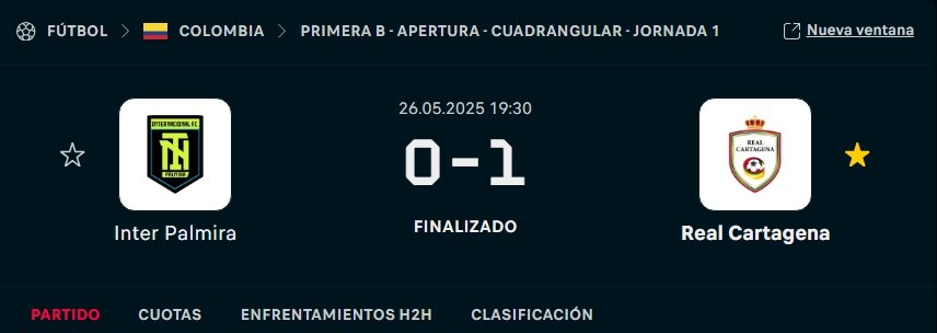 última victoria del Real Cartagena a Internacional de Palmira